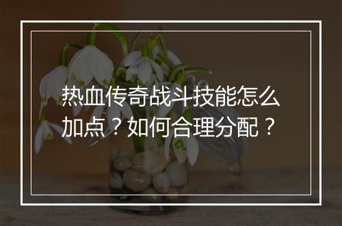 热血传奇战斗技能怎么加点？如何合理分配？