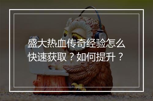 盛大热血传奇经验怎么快速获取？如何提升？