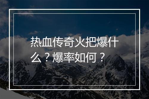 热血传奇火把爆什么？爆率如何？
