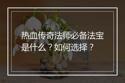 热血传奇法师必备法宝是什么？如何选择？
