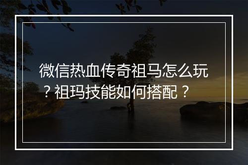 微信热血传奇祖马怎么玩？祖玛技能如何搭配？