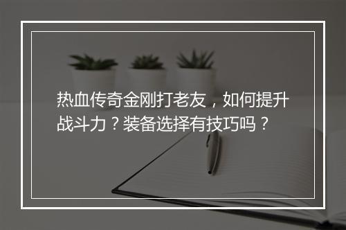热血传奇金刚打老友，如何提升战斗力？装备选择有技巧吗？