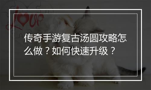 传奇手游复古汤圆攻略怎么做？如何快速升级？