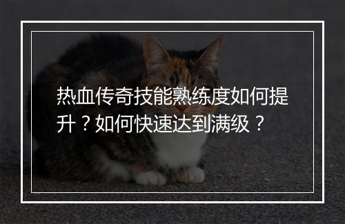 热血传奇技能熟练度如何提升？如何快速达到满级？