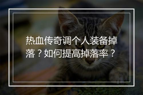 热血传奇调个人装备掉落？如何提高掉落率？