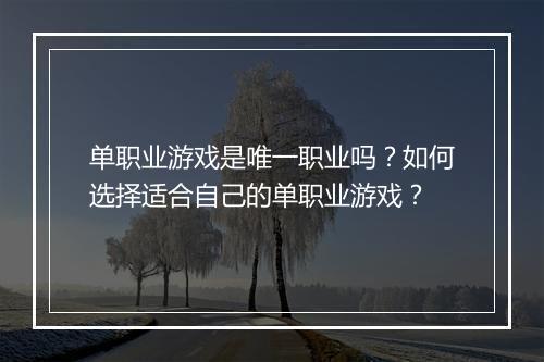 单职业游戏是唯一职业吗？如何选择适合自己的单职业游戏？