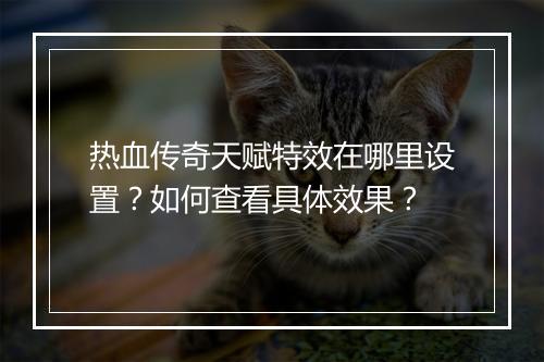 热血传奇天赋特效在哪里设置？如何查看具体效果？