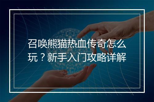 召唤熊猫热血传奇怎么玩？新手入门攻略详解