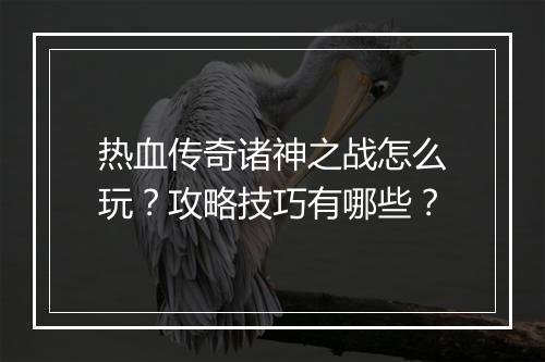 热血传奇诸神之战怎么玩？攻略技巧有哪些？