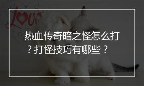 热血传奇暗之怪怎么打？打怪技巧有哪些？