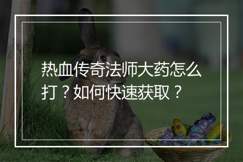 热血传奇法师大药怎么打？如何快速获取？