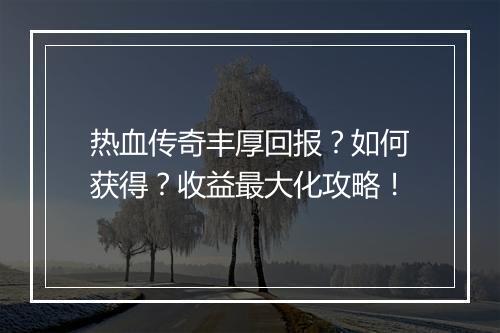热血传奇丰厚回报？如何获得？收益最大化攻略！