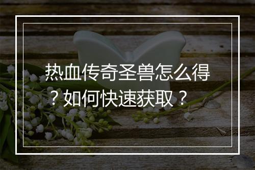 热血传奇圣兽怎么得？如何快速获取？