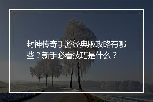 封神传奇手游经典版攻略有哪些？新手必看技巧是什么？