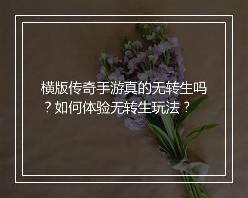 横版传奇手游真的无转生吗？如何体验无转生玩法？