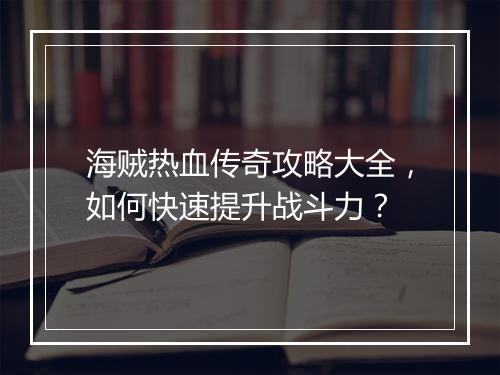 海贼热血传奇攻略大全，如何快速提升战斗力？