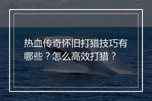 热血传奇怀旧打猎技巧有哪些？怎么高效打猎？