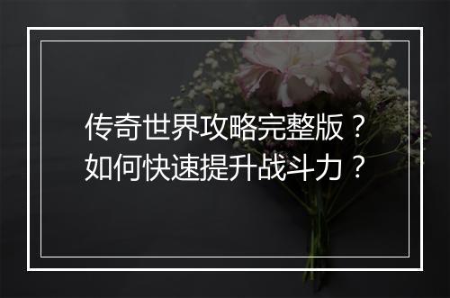 传奇世界攻略完整版？如何快速提升战斗力？