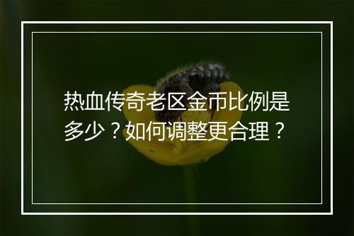 热血传奇老区金币比例是多少？如何调整更合理？