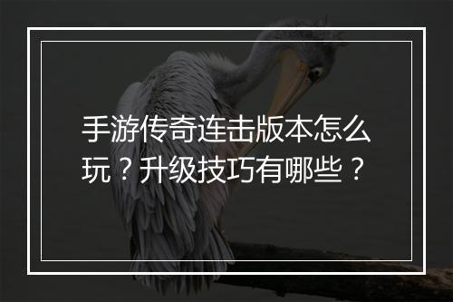 手游传奇连击版本怎么玩？升级技巧有哪些？