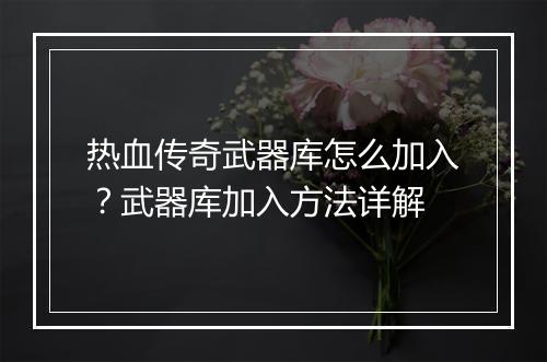 热血传奇武器库怎么加入？武器库加入方法详解