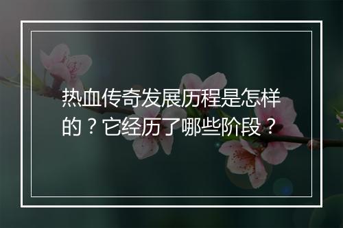 热血传奇发展历程是怎样的？它经历了哪些阶段？