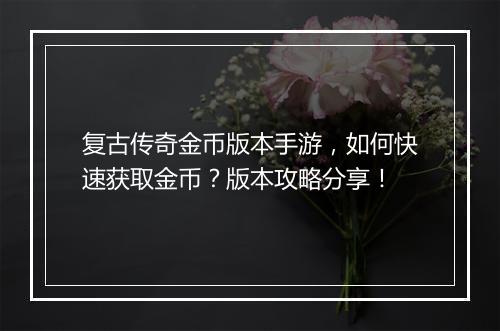 复古传奇金币版本手游，如何快速获取金币？版本攻略分享！