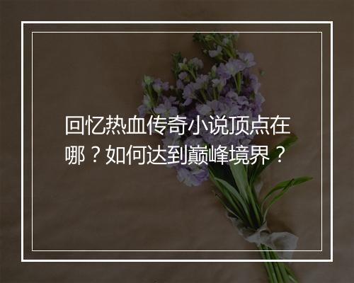 回忆热血传奇小说顶点在哪？如何达到巅峰境界？