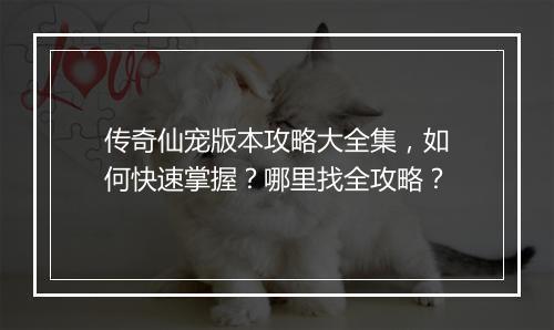 传奇仙宠版本攻略大全集,如何快速掌握?哪里找全攻略?