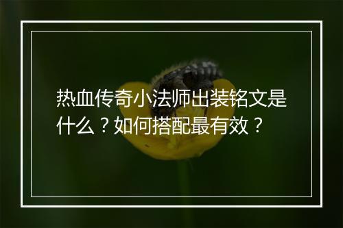 热血传奇小法师出装铭文是什么？如何搭配最有效？
