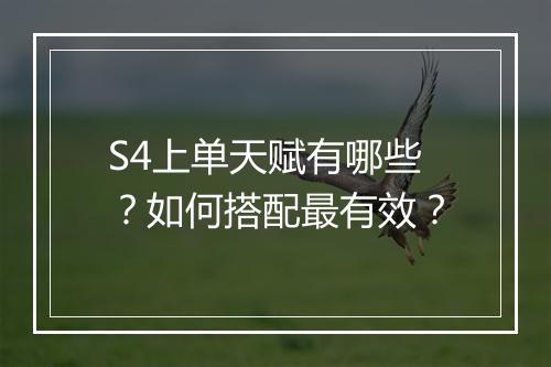 S4上单天赋有哪些？如何搭配最有效？