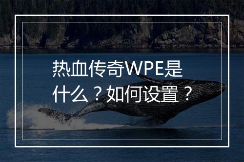 热血传奇WPE是什么？如何设置？