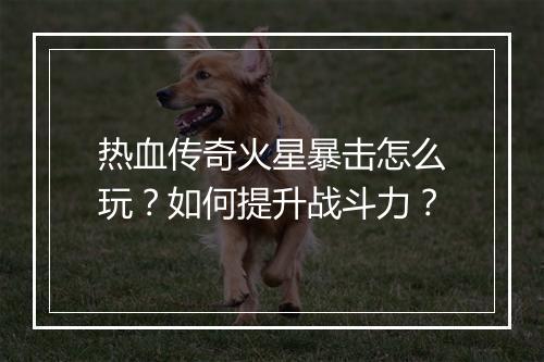 热血传奇火星暴击怎么玩？如何提升战斗力？
