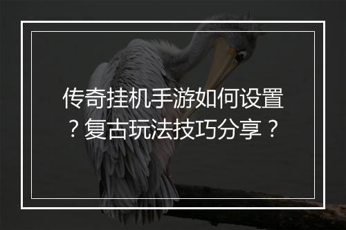 传奇挂机手游如何设置？复古玩法技巧分享？