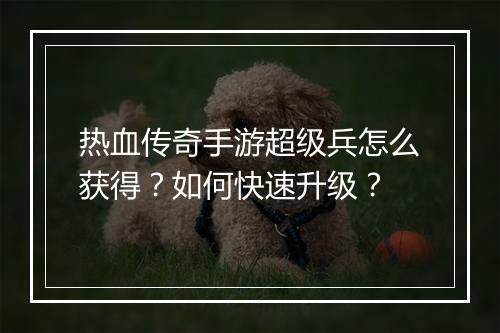 热血传奇手游超级兵怎么获得？如何快速升级？