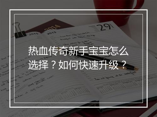 热血传奇新手宝宝怎么选择？如何快速升级？