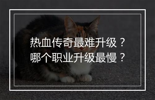 热血传奇最难升级？哪个职业升级最慢？
