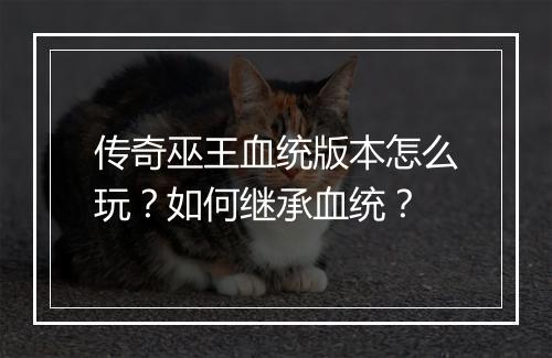 传奇巫王血统版本怎么玩？如何继承血统？