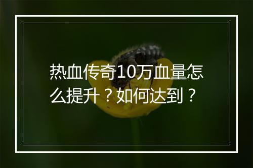 热血传奇10万血量怎么提升？如何达到？