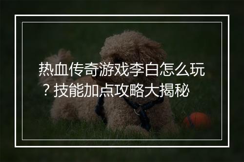 热血传奇游戏李白怎么玩？技能加点攻略大揭秘