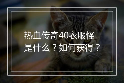 热血传奇40衣服怪是什么？如何获得？