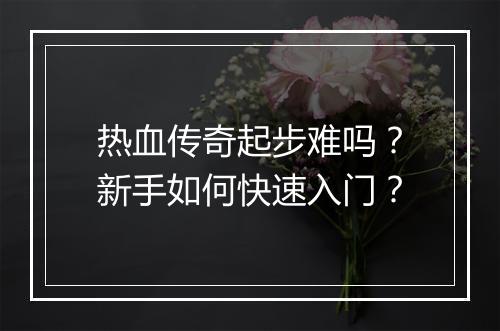 热血传奇起步难吗？新手如何快速入门？