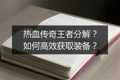 热血传奇王者分解？如何高效获取装备？