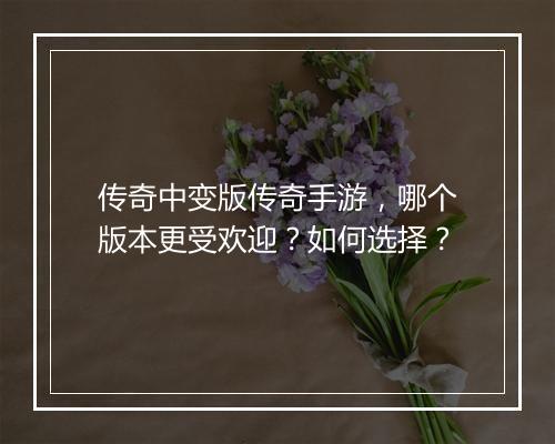 传奇中变版传奇手游，哪个版本更受欢迎？如何选择？