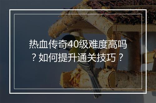 热血传奇40级难度高吗？如何提升通关技巧？