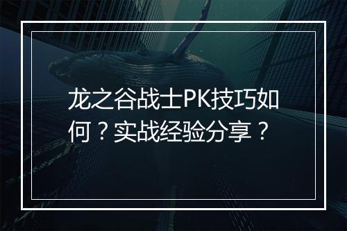 龙之谷战士PK技巧如何？实战经验分享？