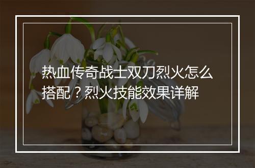 热血传奇战士双刀烈火怎么搭配？烈火技能效果详解