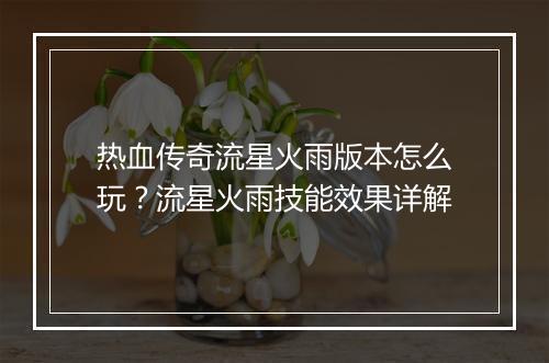 热血传奇流星火雨版本怎么玩？流星火雨技能效果详解