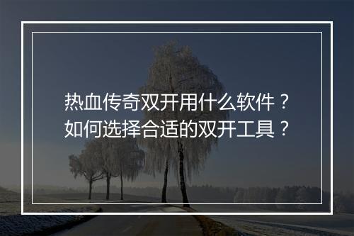 热血传奇双开用什么软件？如何选择合适的双开工具？