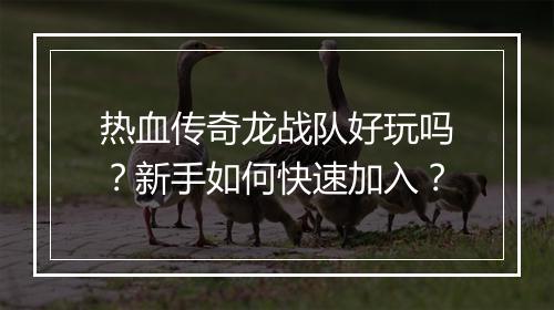 热血传奇龙战队好玩吗？新手如何快速加入？